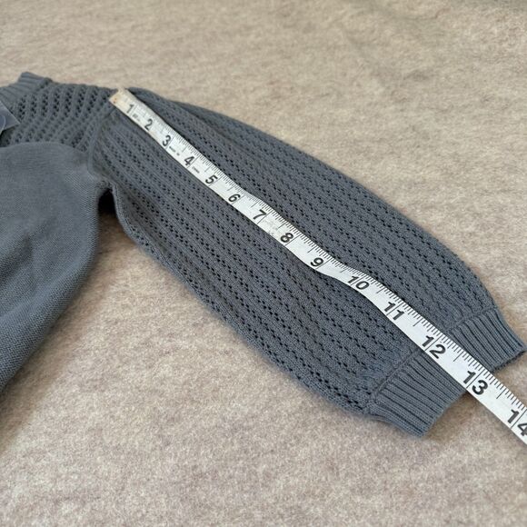 Quincy Mae gray pointelle knit cardigan sweater NEW Kids 2/3 puff sleeve organic - Picture 6 of 8
